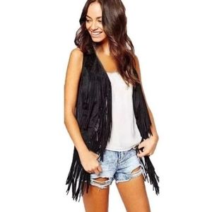 INC - Faux Suede Fringe Trim Vest
